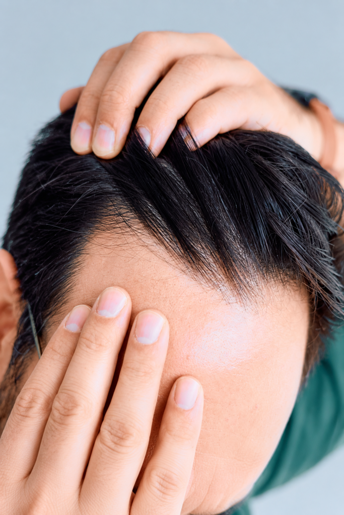 Hair restoration device being applied to the scalp